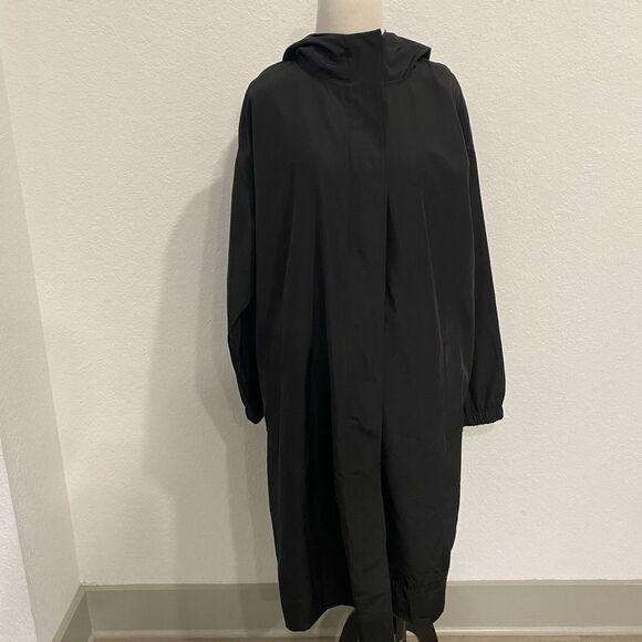 Eileen Fisher Black Recycled Polyester Hooded Coat Medium Preowned - Picture 1 of 12